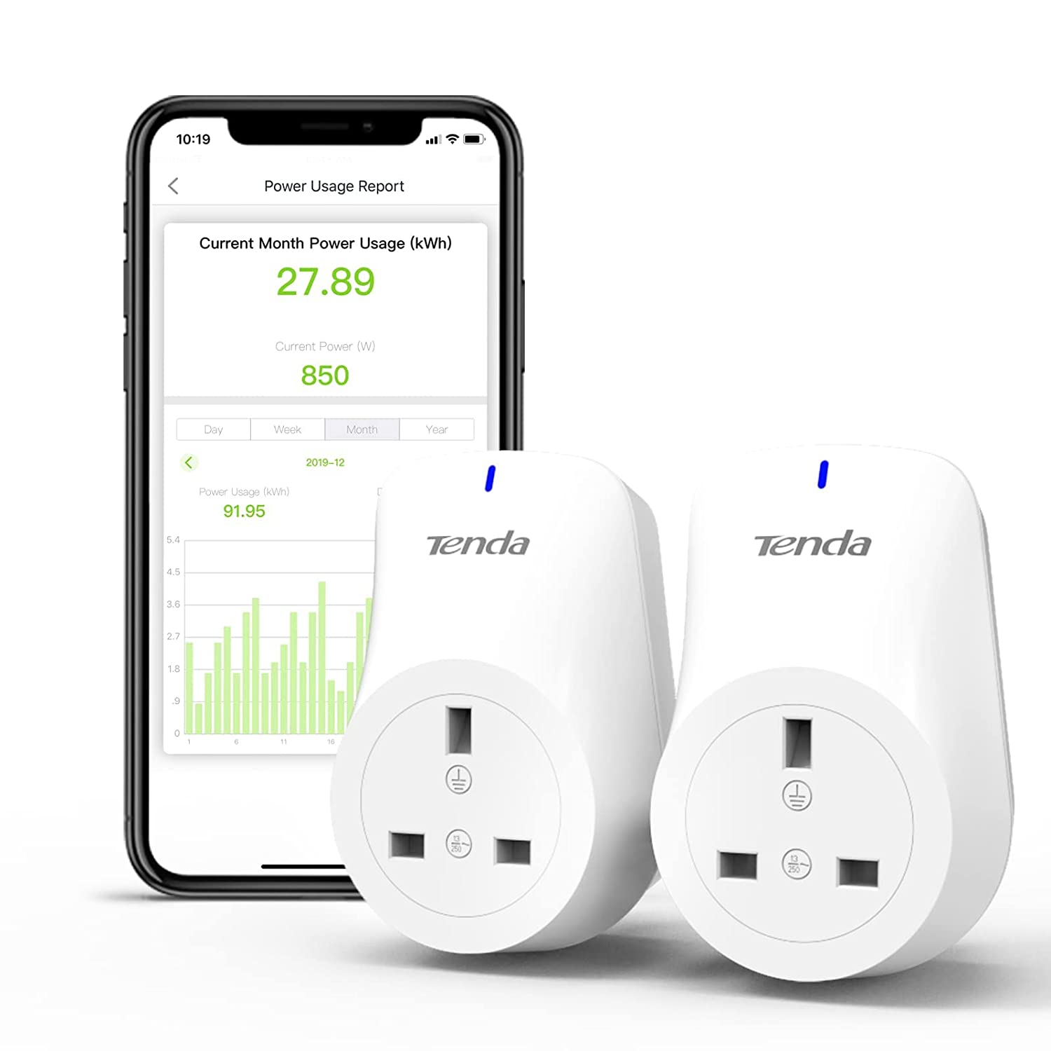 Bild von Tenda SP9 Smart Plug with Energy Monitoring,Alexa Plug Energy Saving Plug Works with Amazon Alexa & Google Home,APP Control Timer Plug Remote Plug Socket,WiFi Plug No Hub Required,2.4GHz Only(2 Pack)