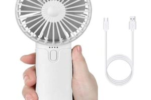 Produktbild von Litzee – Mini Handheld Portable Fan, USB Desk Table fan with Rechargeable 5200 mAh & Fan Base,