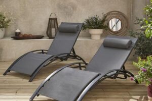 Produktbild von 2 Aluminium and textilene sun loungers reclining garden chair beach sun lounger recliner,