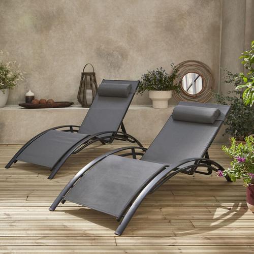 Bild von 2 Aluminium and textilene sun loungers reclining garden chair beach sun lounger recliner,