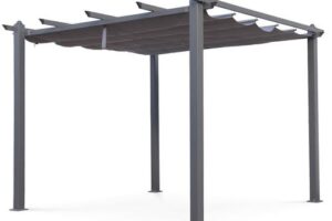 Produktbild von Condate: Aluminium pergola 3x3m with sliding retractable canopy, grey – Grey