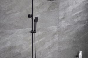 Produktbild von AICA Sanitär – AICA Bathroom Thermostatic Mixer Shower Set Square Black Twin Head Exposed Valve