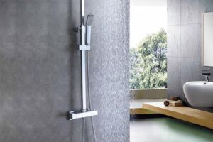 Produktbild von AICA Sanitär – AICA Thermostatic Exposed Shower Mixer Bathroom Twin Head Large Square Bar Set Chrome