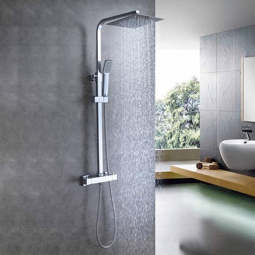 Bild von AICA Sanitär – AICA Thermostatic Exposed Shower Mixer Bathroom Twin Head Large Square Bar Set Chrome