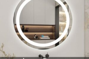 Bild von Round Bathroom Mirror with led Lights 60cm, Illuminated Wall Mounted Backlit Vanity Mirror with Demister, Anti-fog Large Circle Makeup Mirror