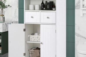 Bild von Bathroom Cabinet Freestanding Floor Cabinet Storage Cupboard 108x60x30 cm with Doors Shelves 2