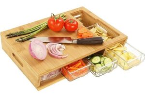 Bild von Bamny – Bamboo Chopping Boards Cutting Board with Storage Cmeal Prep Thick Hard Bamboo Cutting Boards with 4 PS Trays Easy Wish by Dishwasher