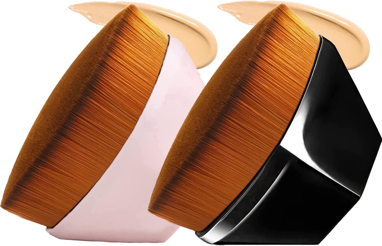 Bild von 2 Pcs Foundation Makeup Brush Flat Top Kabuki Hexagon Face Blush Liquid Powder Foundation Brush for Blending Liquid, Cream or Flawless Powder Cosmetics with Bonus Protective Case (Black&Pink)
