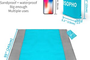 Bild von ISOPHO Beach Blanket Picnic Blanket, Extra Large 243 x 274cm/95 * 108IN Waterproof Sandproof Water Resistant Beach Mat with 4 Fixed Nails, Reinforced Edging for Beach, Camping, Hiking and Grass Trips