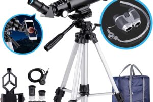 Bild von BNISE 70mm Portable Refractor Telescope & HD Binoculars, Fully Coated Glass Optics, Telescopes for Astronomy for Beginners and Kids, with Adjustable Tripod Smartphone Adapter Moon Filter and Carry Bag