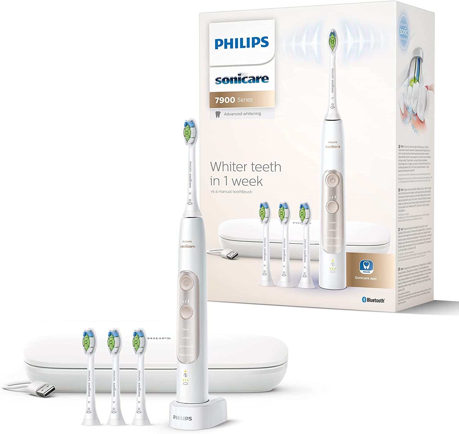 Bild von Philips Sonicare Series 7900 – Advanced Whitening Sonic Electric Toothbrush, Cleaner Teeth and Gums, with Mobile App (Model HX9636/19), White