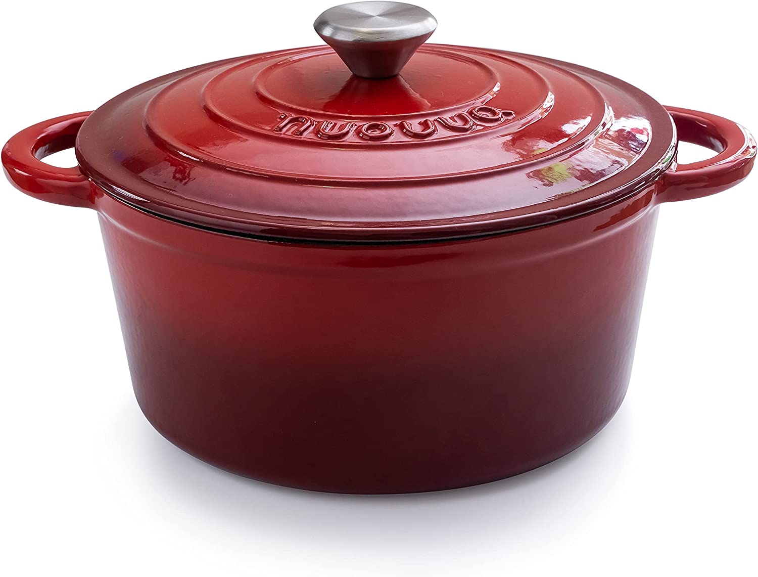 Bild von Cast Iron Pot with Lid – Non-Stick Ovenproof Enamelled Casserole Pot – Sturdy Dutch Oven Cookware – Red, 4.7L, 24cm – by Nuovva Visit the nuovva Store
