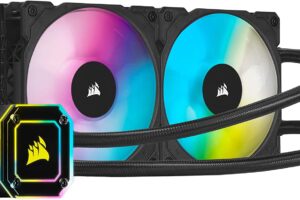 Bild von Corsair iCUE H100i ELITE CAPELLIX Liquid CPU Cooler (33 Ultra-Bright CAPELLIX RGB LEDs, Two 120 mm ML RGB Series PWM Fans, 400 to 2,400 RPM, Zero RPM Mode, Corsair iCUE Commander CORE Included) Black