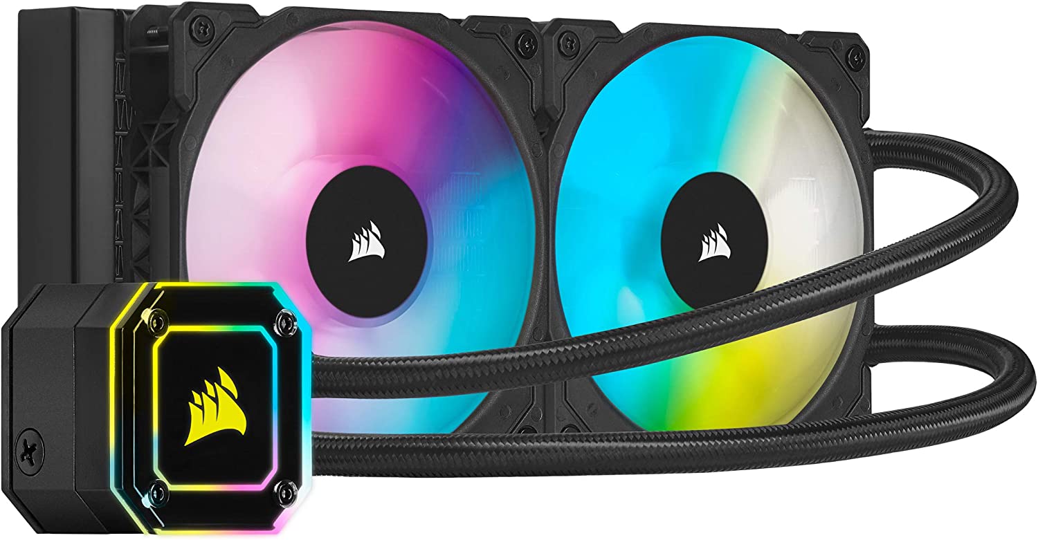 Bild von Corsair iCUE H100i ELITE CAPELLIX Liquid CPU Cooler (33 Ultra-Bright CAPELLIX RGB LEDs, Two 120 mm ML RGB Series PWM Fans, 400 to 2,400 RPM, Zero RPM Mode, Corsair iCUE Commander CORE Included) Black