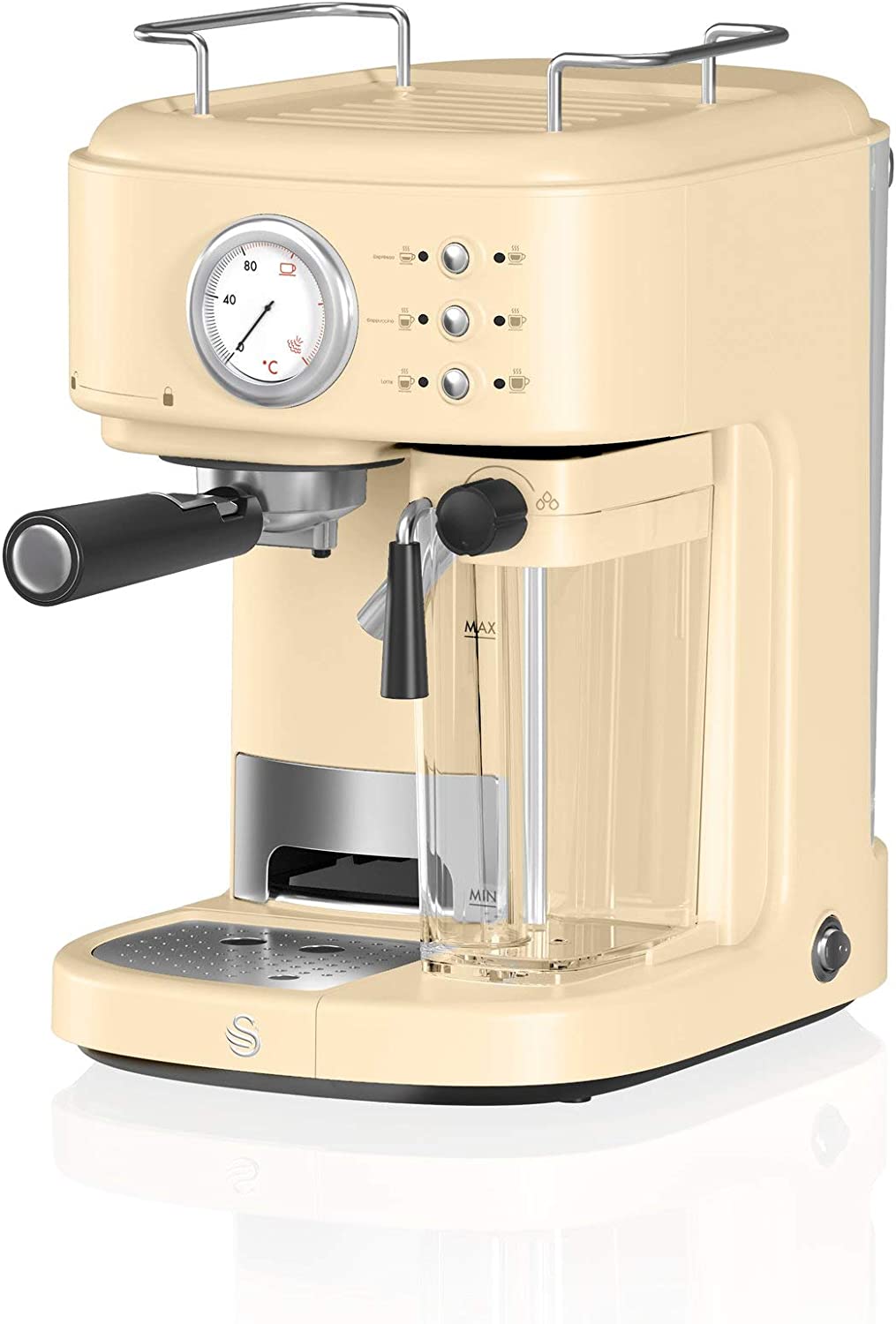 Bild von Swan Retro One Touch Espresso Machine, Cream, 15 Bars of Pressure, Milk Frothing Steamer, 1.7L Tank, Retro style, SK22150CN, espresso maker
