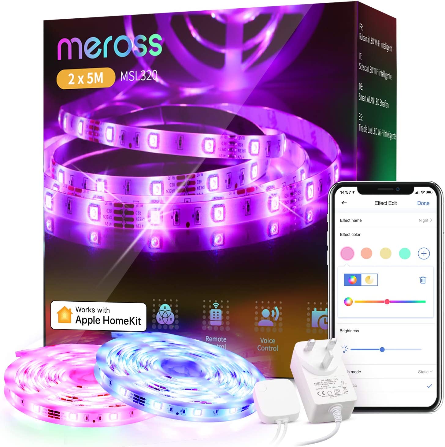 Bild von LED Strip Lights – meross 10M WiFi Light Strip Compatible with Apple HomeKit Siri Alexa Voice Control and Remote Control RGB Color Changing