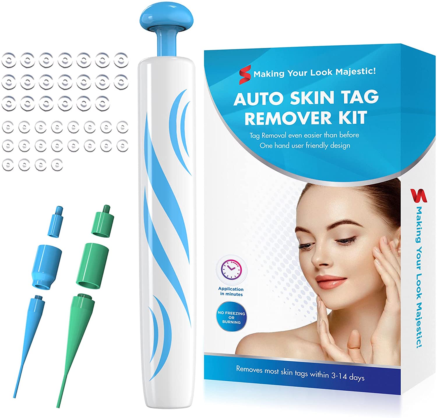 Bild von Skin Tag Remover,Painless Skin Tag Remover Pen,Skin Tag Removal Kit Tools with 40 Micro and Regular Skin Tag Bands,Easy Skin Tag Remover Device to Remove(2mm-8mm) Skin Tags (2in1 Kit)