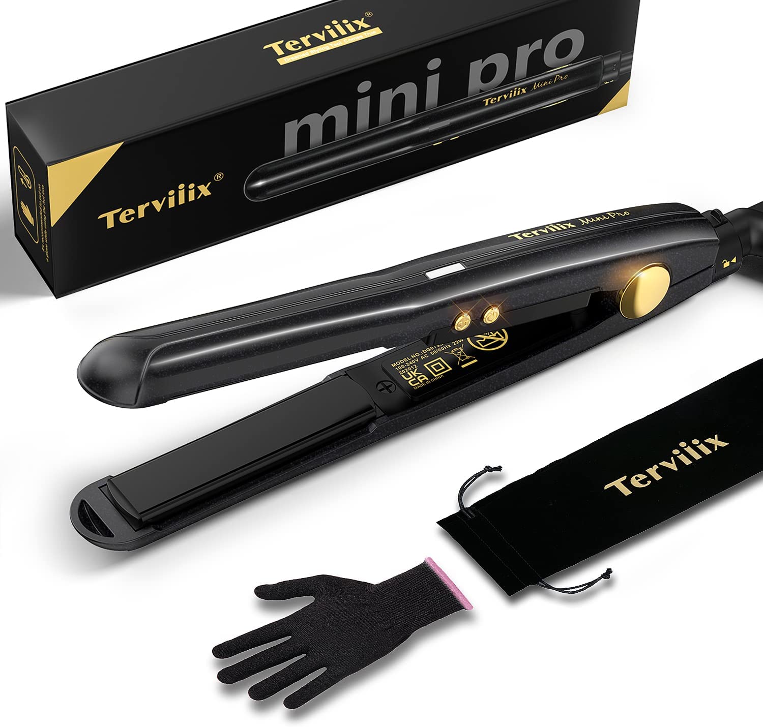 Bild von Terviiix Mini Hair Straighteners for Short Hair, Dual Voltage Ceramic Mini Straightener with Adjustable Temperature, Portable 1/2 Inch Travel Hair Straighteners & Curls with Pouch, Auto Shut Off Black