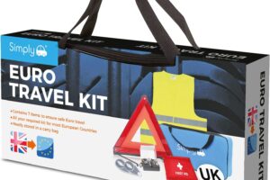 Bild von Simply ETK1 Europe Travel Kit. 7 Piece Set includes Warning Triangle, Reflective Vest, Headlight Beam Converters, UK Plate, Bulb Kit and FIRST Aid Kit