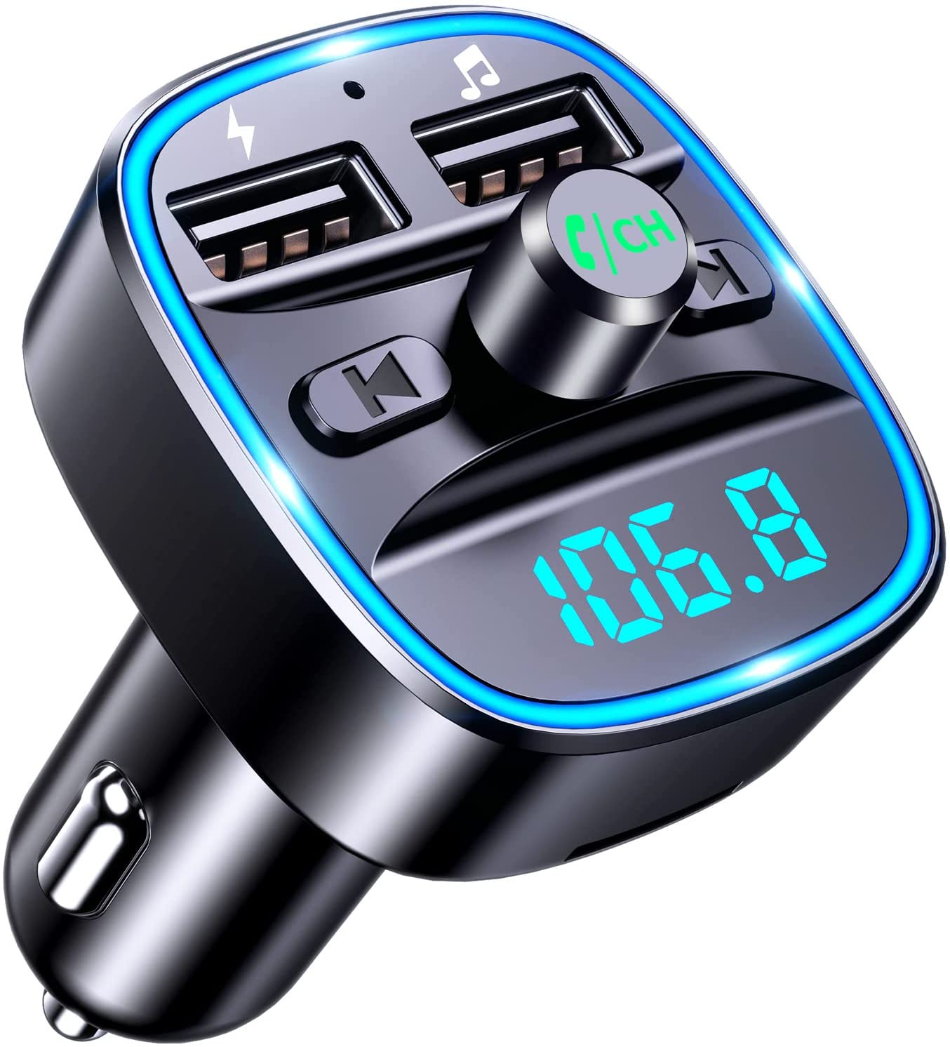 Bild von Mohard Bluetooth FM Transmitter for Car, Bluetooth Car Adapter MP3 Player FM Transmitter, Hands-Free Calling, Dual USB Ports (5V/2.4A & 1A), LED Screen, Support TF Card & USB Flash Drive