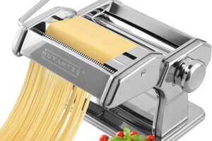 Bild von Nuvantee Pasta Maker Machine – Adjustable Crank Roller & Attachments – Manual Hand Press – Silver