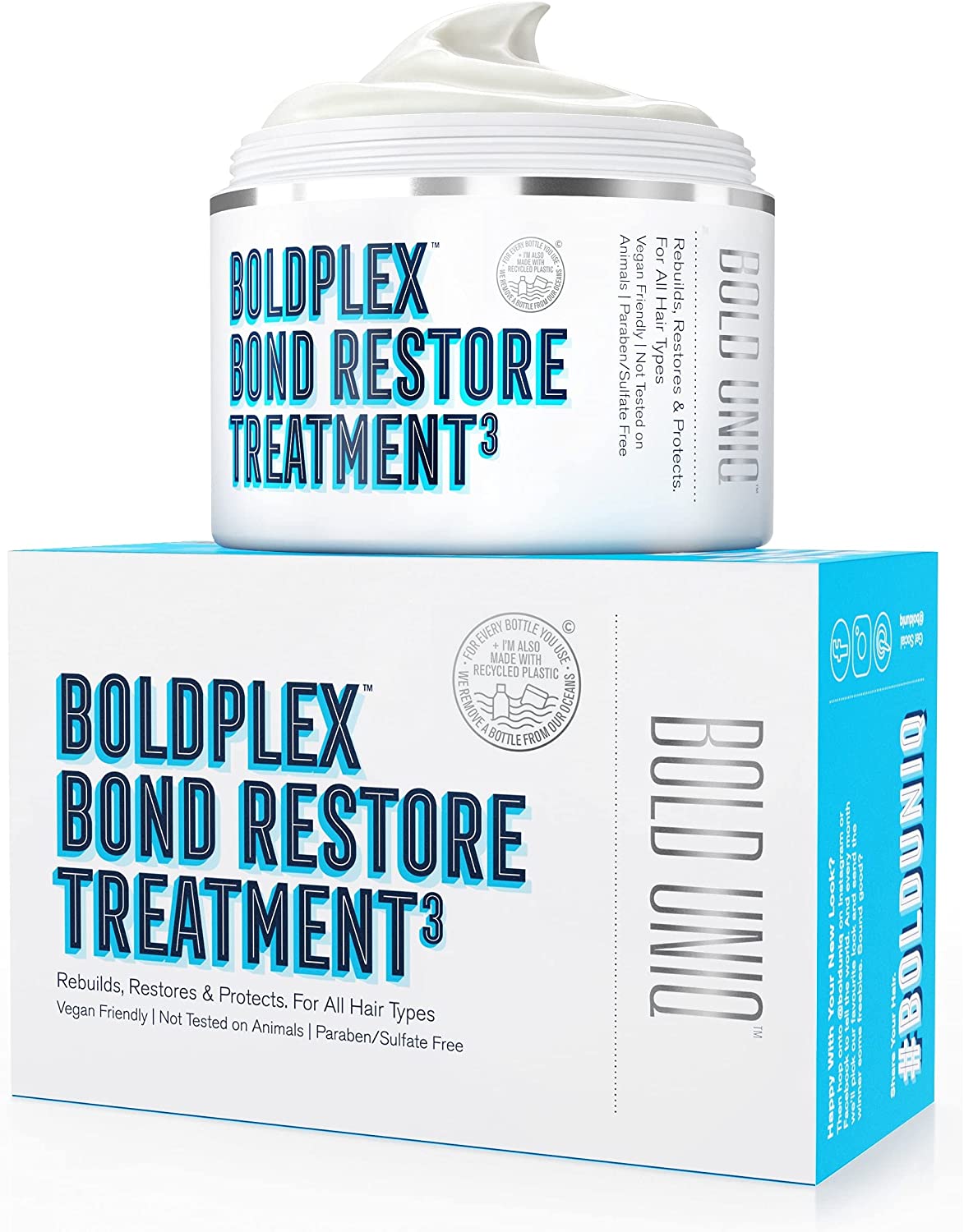 Bild von BoldPlex 3 Bond Repair Hair Protein Treatment Mask for Dry Damaged hair – Hydrating & Conditioning for Curly, Coloured, Frizzy, Broken or Bleached Hair. Paraben & Sulphate free. Vegan & Cruelty Free