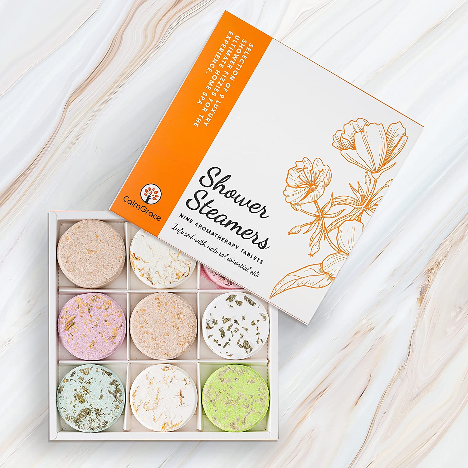 Bild von CalmGrace Shower Steamers Aromatherapy Shower Tablets, 9PCS Shower Steamer Shower Bombs with 100% Natural Essential Oils, Shower Bomb Set, Shower Bombs Steamer – Shower Steamers For Women Gifts