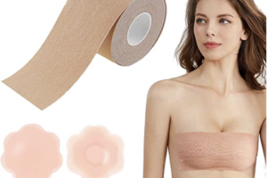 Produktbild von Boob Tape(Beige),Breast Lift Tape for Large Breast,2 Pcs Reusable silicone nipple covers,Waterproof&Sweatproof Push Up bodytape,Invisible Breathable for A-E Cup