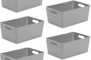 Produktbild von Wham Bam 4.02 Cool Grey Plastic Studio Storage Baskets Office Home & Kitchen Tidy Organiser 25.5 x 17 x 11cm (5 Baskets)