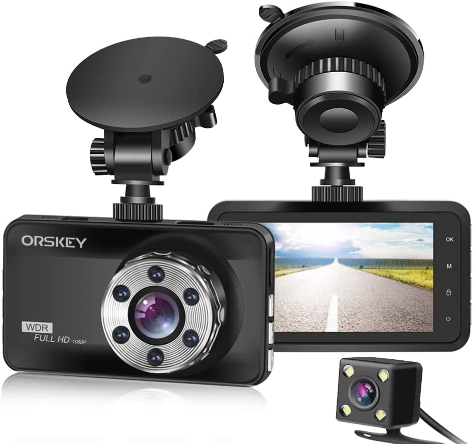 Bild von ORSKEY Dash Cam Front and Rear 1080P Full HD Dual Dash Camera In Car Camera Dashboard Camera Dashcam for Cars 170 Wide Angle HDR with 3.0″ LCD Display Night Vision Motion Detection and G-sensor