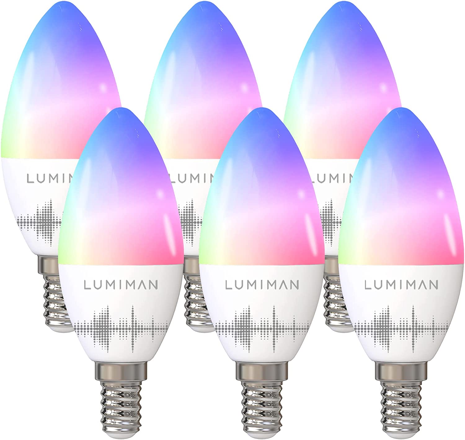 Bild von LUMIMAN E14 Smart Bulb, Wi-Fi APP Control, 4W 400LM, RGBCW Colour Changing, Warm White to Cool White, Smart Candle Bulb That Works with Alexa and Google Assistant, Support 2.4GHz Wi-Fi Only, 6 Packs