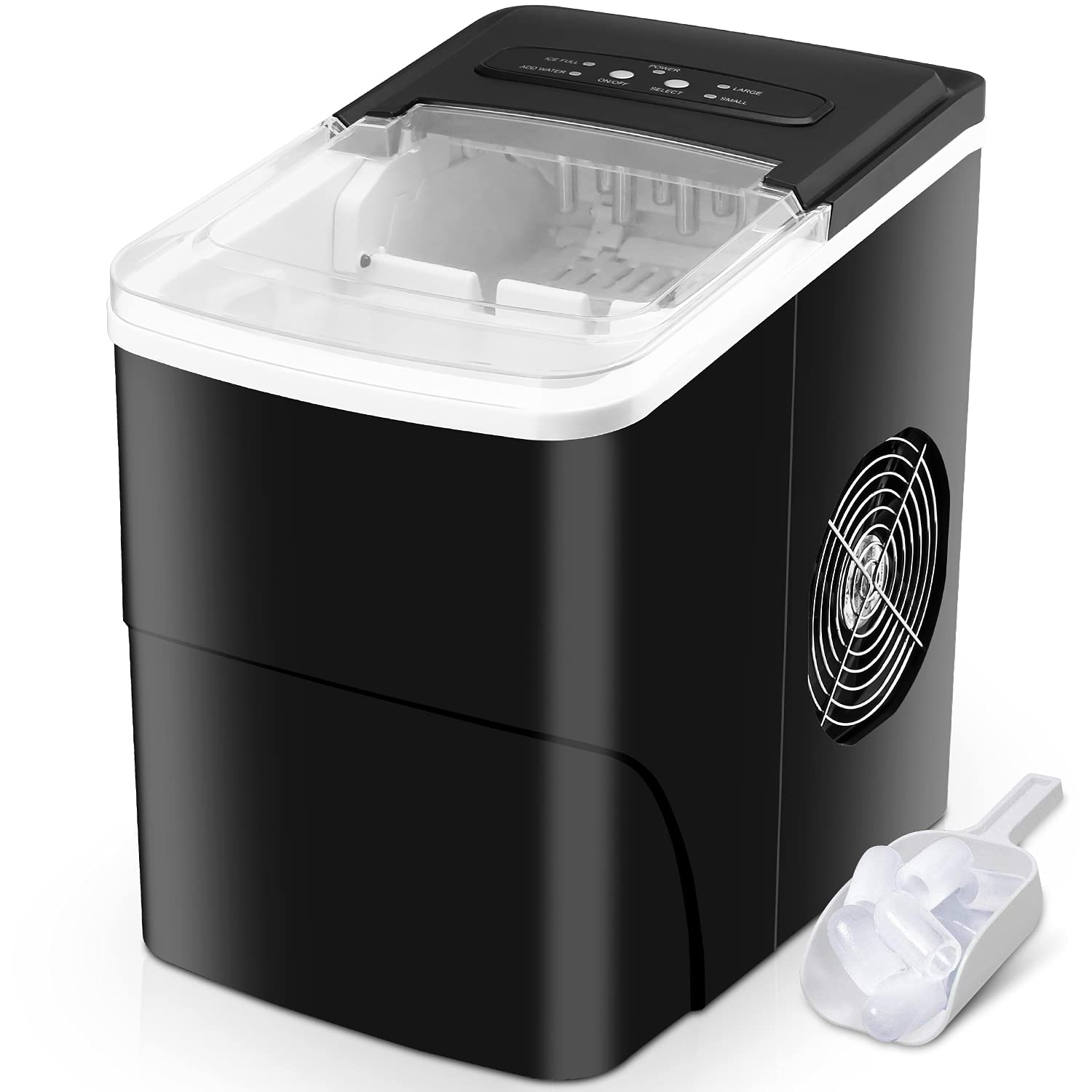 Bild von Ice Maker Machine Counter Top, Ice Machine Ready in 6-13 Mins Ice Cubes 12kg in 24 Hrs, Ice Machines for Home, No Plumbing Required, Includes Scoop and Removable Basket, Ice Cube Makers, Black