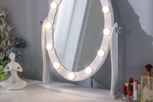 Produktbild von LUXFURNI Hollywood Lighted Vanity Makeup Mirror w/ 12 LED Lights, Touch Control Dimmable Cold/Warm Light, Adjustable Angle for Dressing Table