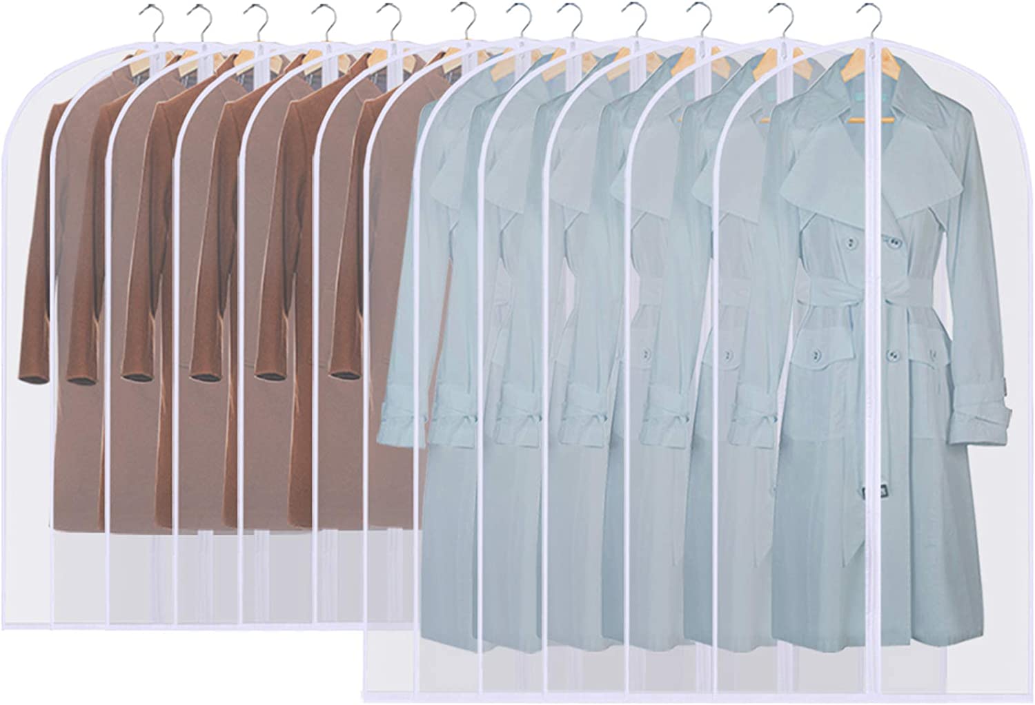Bild von GoMaihe Clothes Cover Bags Set of 12, 60 x 120cm/6pcs + 60 x 100cm/6pcs Dress Garment Bag with Zip in Wardrobes, Moth Resistant Dustproof Waterproof Washable Suit Carrier Protector Bags for Men Women