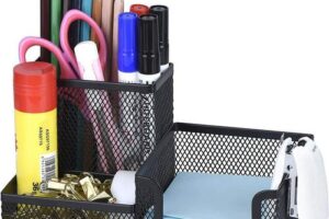 Produktbild von Comix Mesh Metal Desk Storage Box with Pen Holder, Desk Pen Holder, Desk Pen Holder, Black Metal