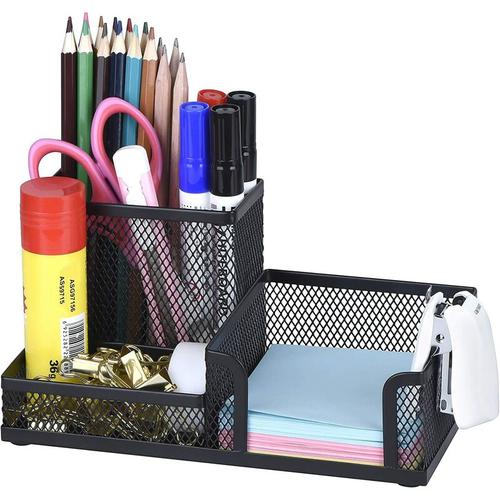 Bild von Comix Mesh Metal Desk Storage Box with Pen Holder, Desk Pen Holder, Desk Pen Holder, Black Metal