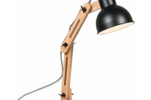 Bild von Industrial table lamp black with wood – Woodi – Black