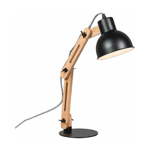 Bild von Industrial table lamp black with wood – Woodi – Black