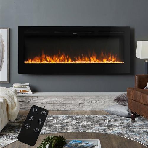 Bild von 50 Inch led Electric Fireplace Wall Mounted Wall Insert Heater 9 Flame Colours – Livingandhome