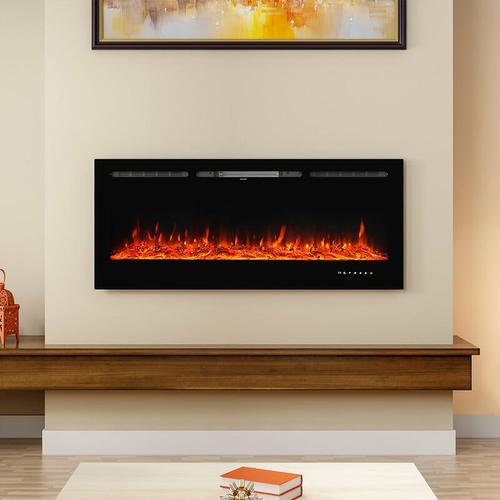 Bild von 40 Inch led Electric Fireplace Wall Mounted Wall Insert Heater 9 Flame Colours – Livingandhome