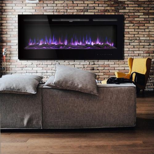 Bild von 60 Inch LED Electric Fireplace Wall Mounted Wall Insert Heater 9 Flame Colours – Livingandhome