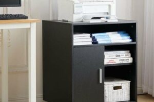 Bild von Livingandhome – Wooden Printer Stand Office File Storage, Black