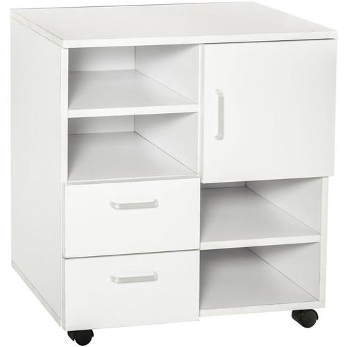 Bild von Mobile Storage Cabinet Sideboard Cupboard with Drawers 4 Shelves Lockable Wheels White – Homcom