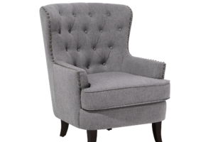 Bild von Beliani Armchair Wingback Chair Light Grey Button Tufted Back Black Legs Nailhead Trim Elegant Chesterfield Style Living Room Material:Polyester Size:90x93x75