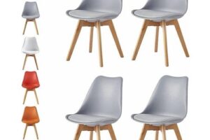 Bild von Set of 4 Dining Chairs Designer Side Chairs Wooden Home Office Commercial EVA GREY