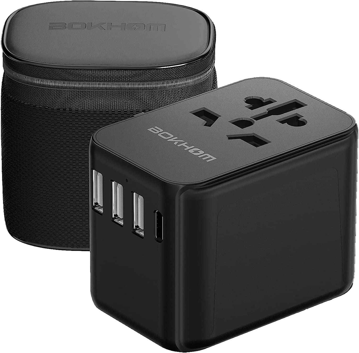 Bild von Worldwide Travel Adapter with USB C and USB A Port , All-in-one Universal Plug Adapter with Carry Pouch Dual 10A Fuses Surge Protection International Power Adapter 4 Plugs Trips to US AU Europe UK