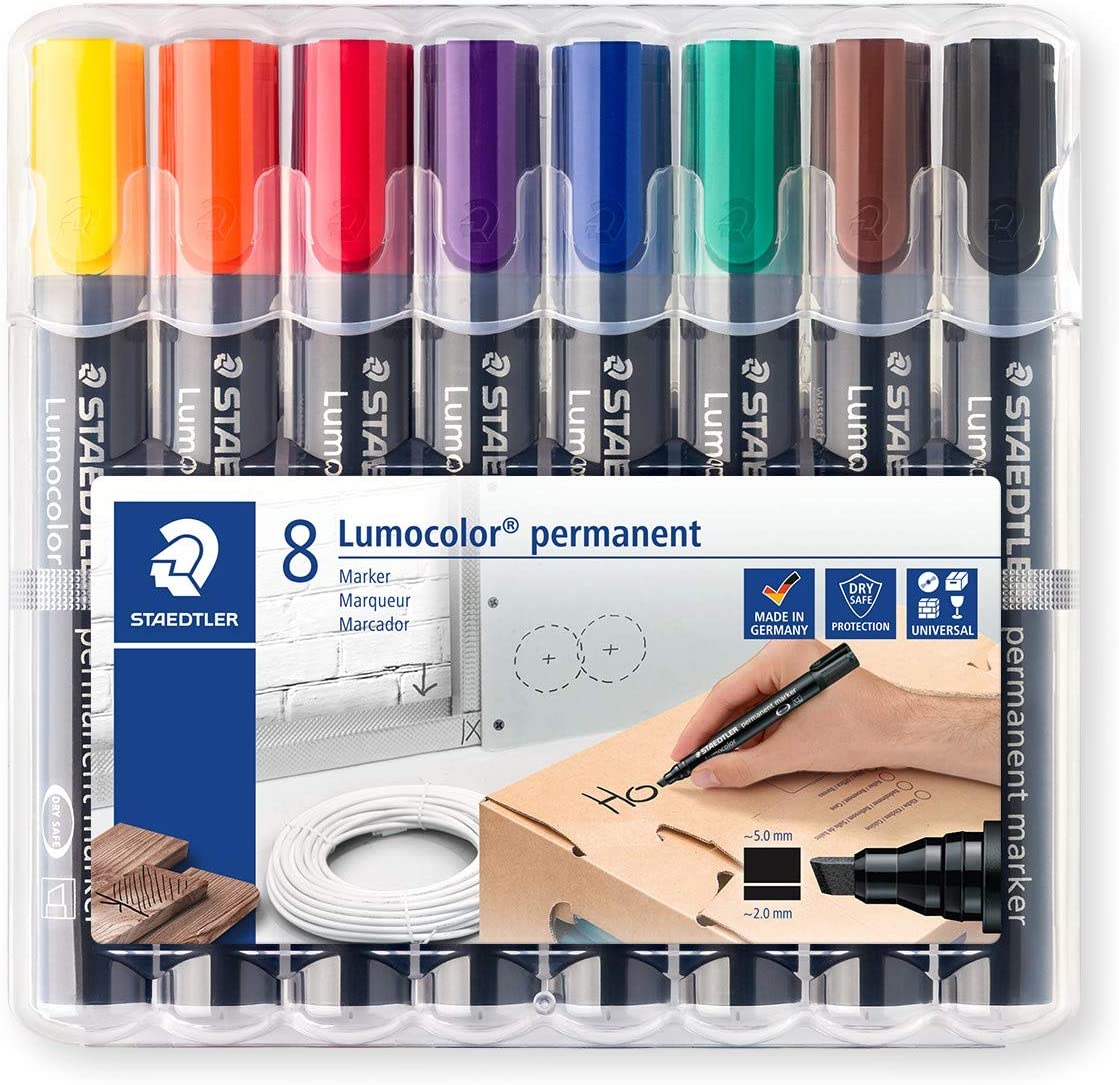Bild von STAEDTLER 350 WP8 Lumocolor Chisel Tip Permanent Marker Pens – Assorted Colours (Pack of 8)