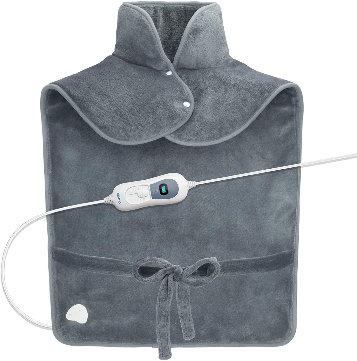 Bild von RENPHO Heating Pad, Flannel Back Heat Pad for Neck Shoulder, Body Fast Heated Warmer with Strap, Machine Washable, 3 Heat Levels, Gift for Women Men, 90min Auto Shut Off(60x90cm) – Gray