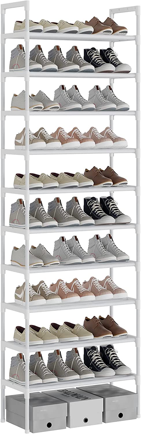 Bild von AcornFort® S-528 10 Tiers White Adjustable Shoe Storage Tall Shoe Rack Organiser Shelf Hold Stand for 30 Pairs Shoe, 56 x 30 x 170cm Silver, Sturdy Design, Space Saving
