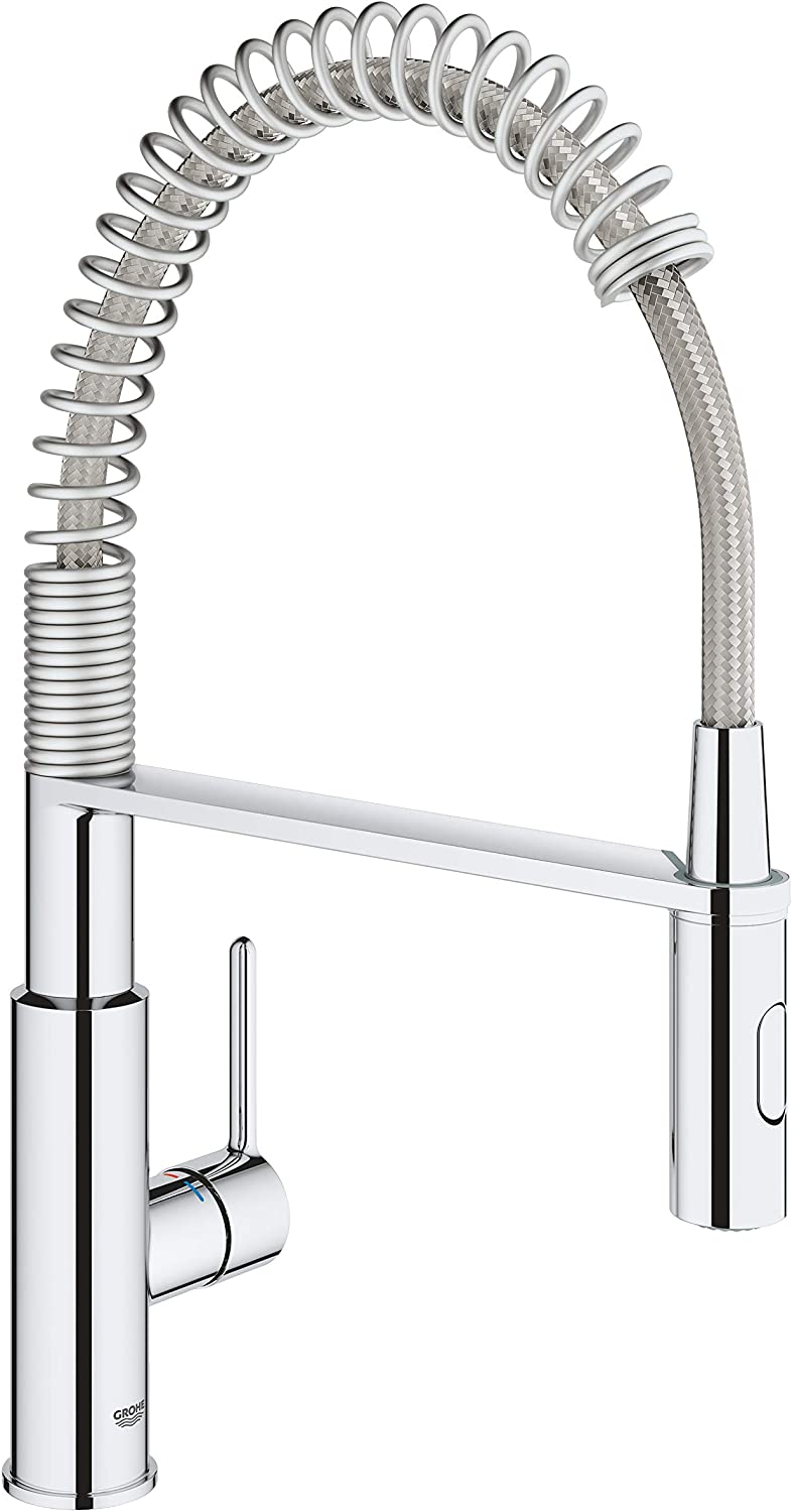 Bild von GROHE Get | single-lever kitchen mixer tap with professional spray| one hole installation| 28 mm ceramic cartridge | integrated temperature limiter |Swivel spout with 360° range | Chrome | 30361000